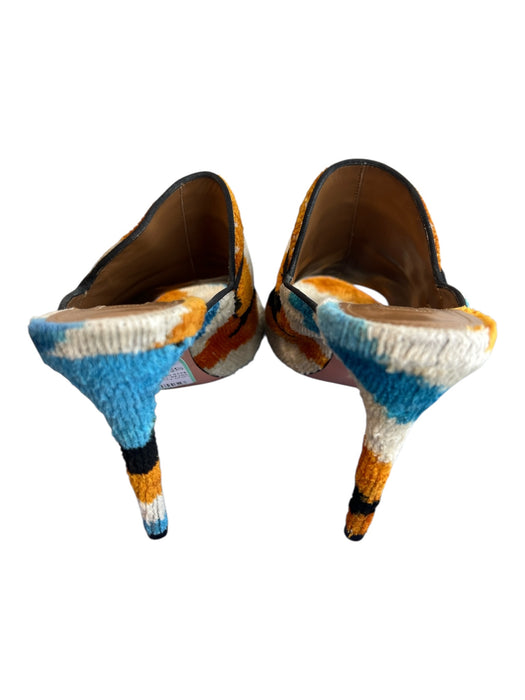 Aquazzura Shoe Size 37 Orange, Black & blue Velvet Ikat Open Toe & Heel Shoes Orange, Black & blue / 37