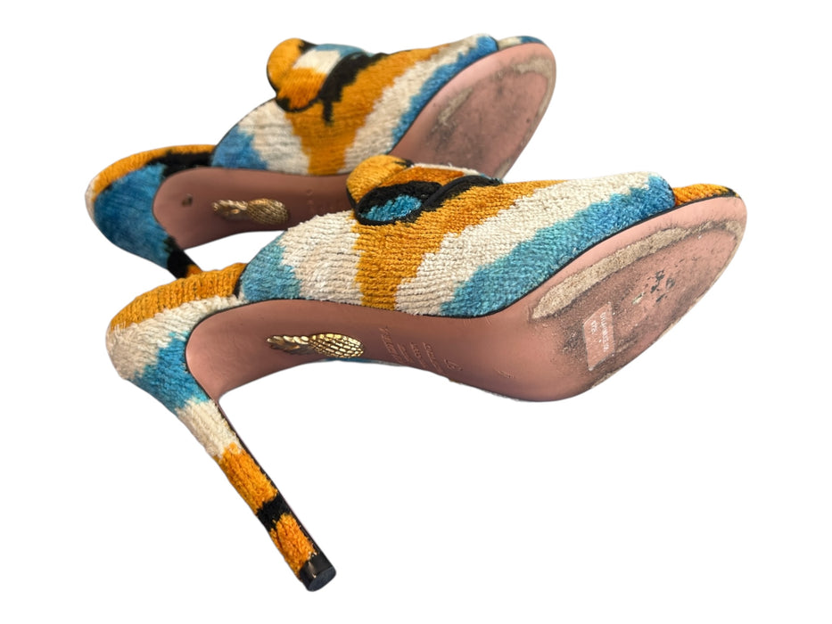 Aquazzura Shoe Size 37 Orange, Black & blue Velvet Ikat Open Toe & Heel Shoes Orange, Black & blue / 37