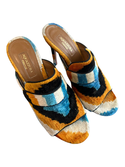 Aquazzura Shoe Size 37 Orange, Black & blue Velvet Ikat Open Toe & Heel Shoes Orange, Black & blue / 37