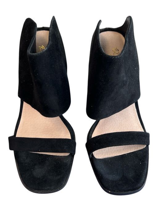 42 Gold Shoe Size 7.5 Black Suede Open Toe & Heel High Heel Wide Straps Shoes Black / 7.5