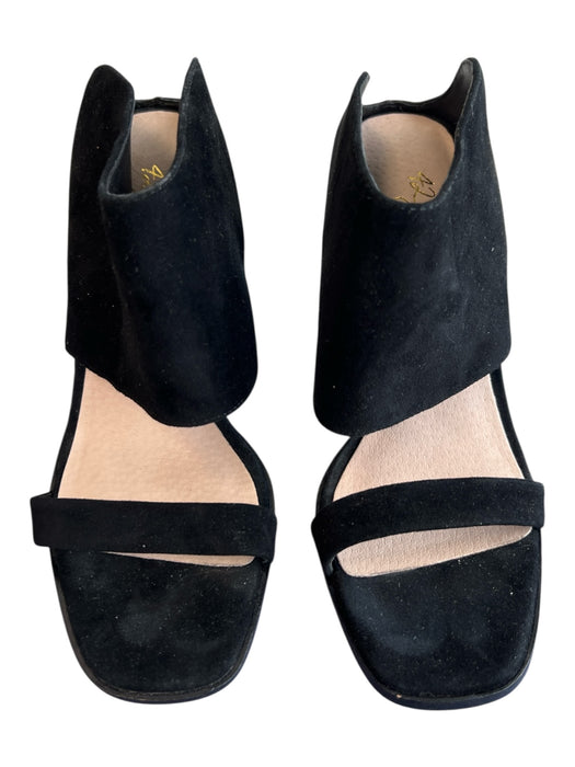 42 Gold Shoe Size 7.5 Black Suede Open Toe & Heel High Heel Wide Straps Shoes Black / 7.5