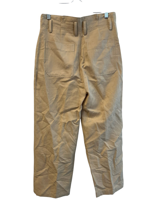 Vince Size 6 Tan Linen & Cotton High Rise Belt Loops Wide Straight Pants Tan / 6