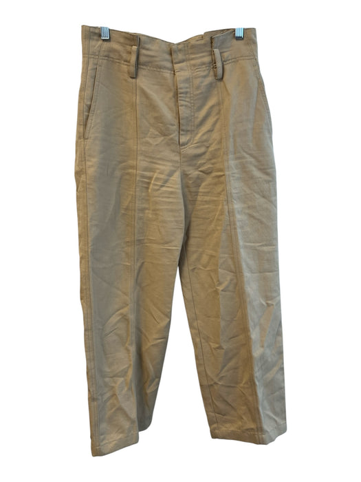 Vince Size 6 Tan Linen & Cotton High Rise Belt Loops Wide Straight Pants Tan / 6