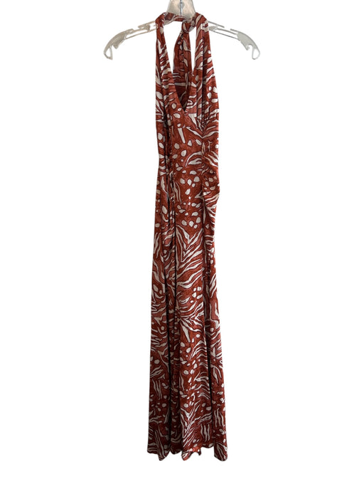 Diane Von Furstenberg Size 4 Burnt Orange Viscose Blend Halter Top V Neck Dress Burnt Orange / 4