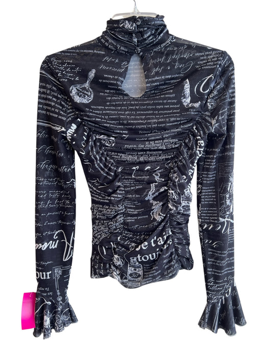Cinq a Sept Size XS Blue & White Polyester Long Sleeve High Neck Writing Top Blue & White / XS