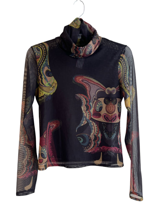 Desigual Size M Black & Multi Polyester Long Sleeve Print high neck Sheer Top Black & Multi / M