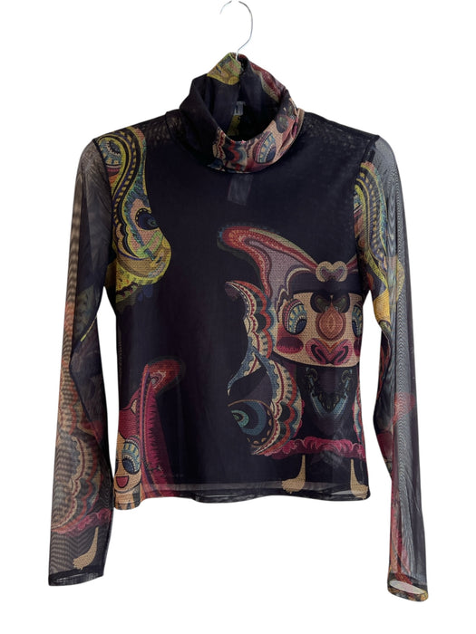 Desigual Size M Black & Multi Polyester Long Sleeve Print high neck Sheer Top Black & Multi / M