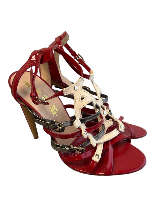 L.A.M.B. Shoe Size 7.5 Red Leather Mixed Material Studded Rounded Heels Red / 7.5