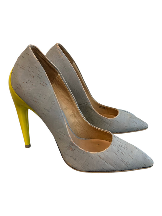L.A.M.B. Shoe Size Est 7.5 Grey Cork Mixed Material Painted Pointed Toe Heels Grey / Est 7.5
