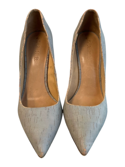 L.A.M.B. Shoe Size Est 7.5 Grey Cork Mixed Material Painted Pointed Toe Heels Grey / Est 7.5