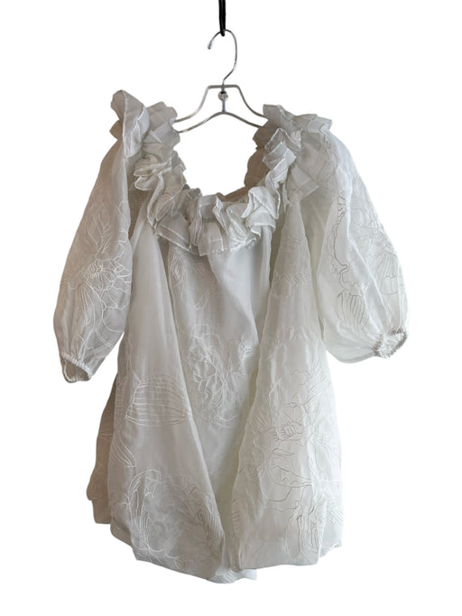 Cinq a Sept Size 0 White Polyester Puff Sleeves chiffon Boat Neck Dress White / 0
