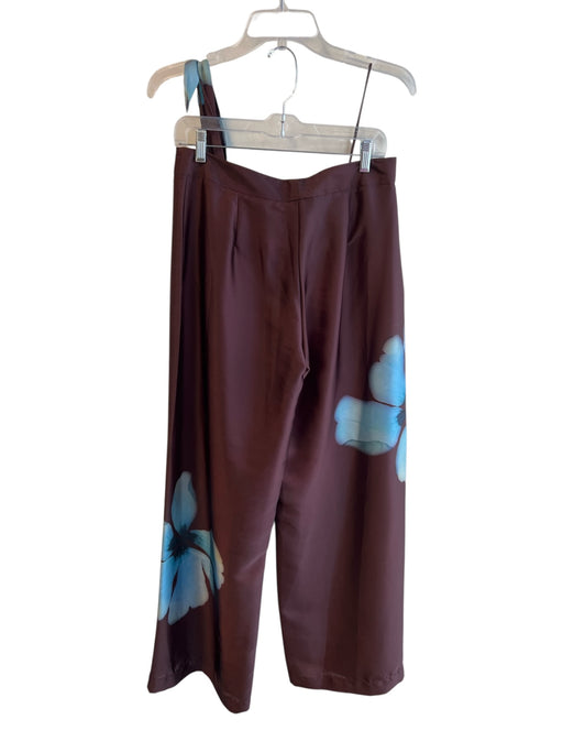 Zara Size M Brown & Blue Polyester One Shoulder Floral Print Wide Leg Pant Set Brown & Blue / M