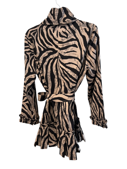 Samuel Dong Size M Beige Polyester Zebra Ruffle Detail Long Sleeve Dress Beige / M