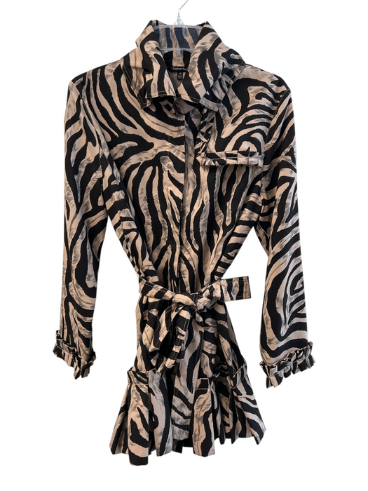Samuel Dong Size M Beige Polyester Zebra Ruffle Detail Long Sleeve Dress Beige / M