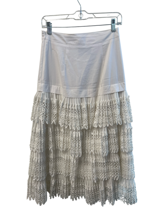 Alexis Size S White Cotton Blend layered Pleated Lace Side Zip Skirt White / S