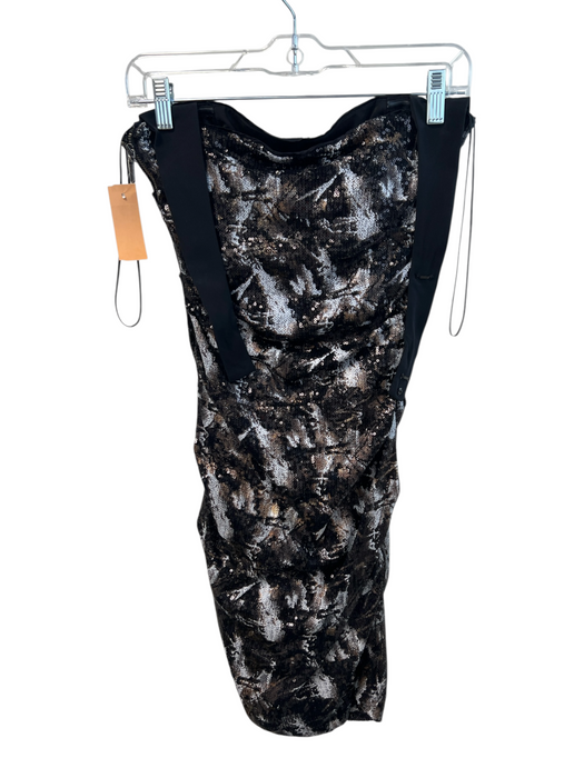 Nicole Miller Size 4 Black Multi Nylon Blend Sequin Ruched Strapless Mini Dress Black Multi / 4