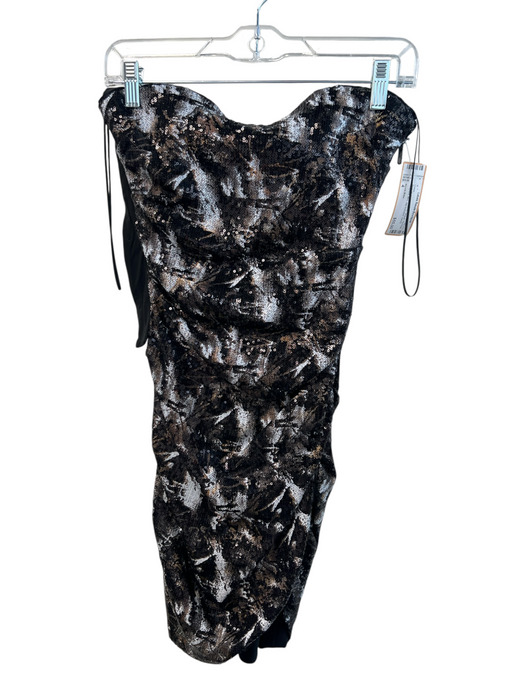 Nicole Miller Size 4 Black Multi Nylon Blend Sequin Ruched Strapless Mini Dress Black Multi / 4