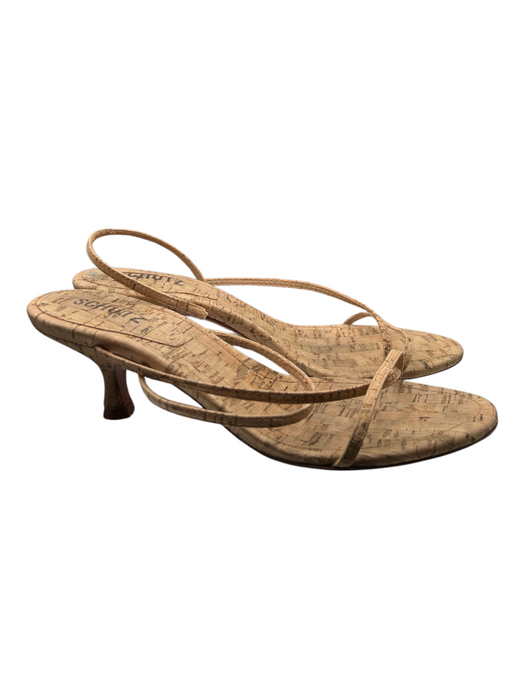 Schutz Shoe Size 8B Cork leather sole open toe Kitten Sling back Shoes Cork / 8B