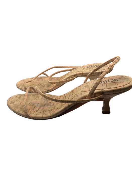 Schutz Shoe Size 8B Cork leather sole open toe Kitten Sling back Shoes Cork / 8B