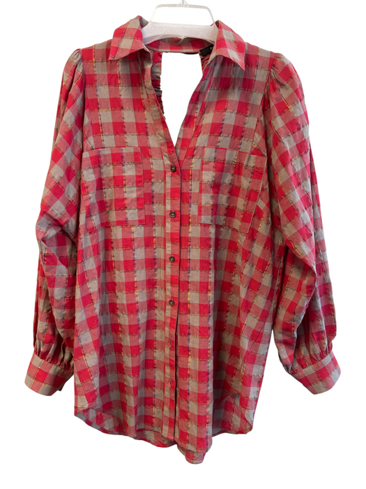 Fate Size M Red & Multi Polyester Blend Long Sleeve Plaid Open Back Top Red & Multi / M