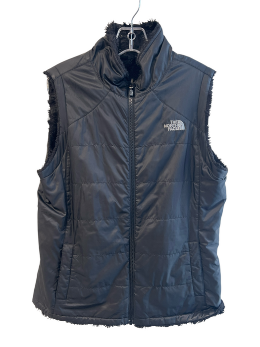 The North Face Size M Black Polyester Faux Fur High Neck Zip Front Vest Black / M