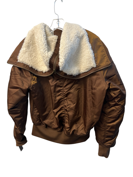 Mother Size L Brown Nylon & Polyester Button & Zip Hood Long Sleeve Lined Coat Brown / L