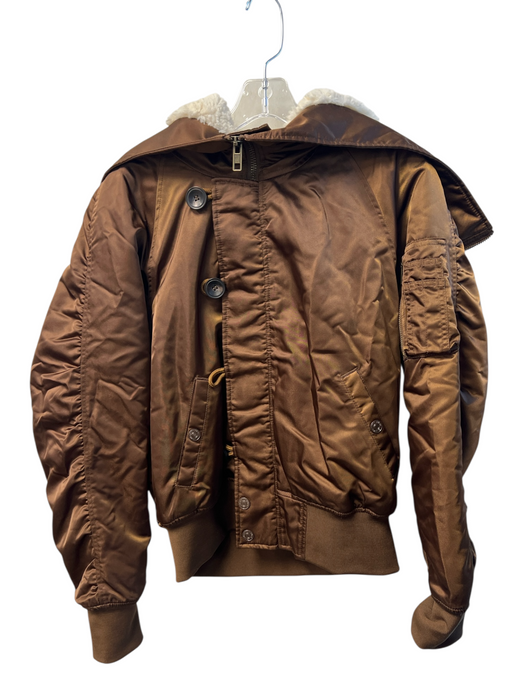 Mother Size L Brown Nylon & Polyester Button & Zip Hood Long Sleeve Lined Coat Brown / L