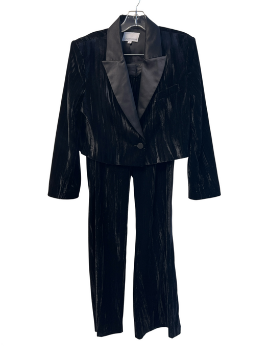 Gilner Farrar Size S Black Polyester Velvet Blazer High Rise Wide Leg Pant Set Black / S