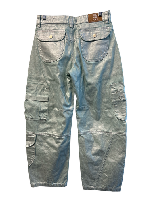 We The Free Size 26 Light Blue Cotton Coated Shimmer High Rise Barrel Jeans Light Blue / 26