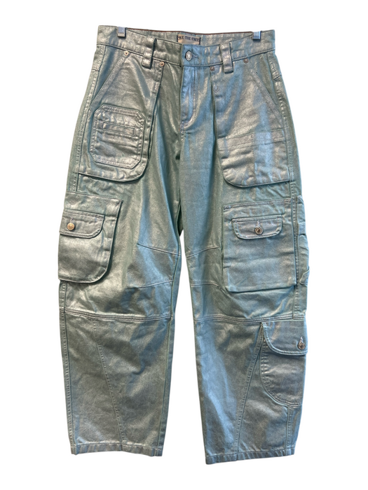 We The Free Size 26 Light Blue Cotton Coated Shimmer High Rise Barrel Jeans Light Blue / 26