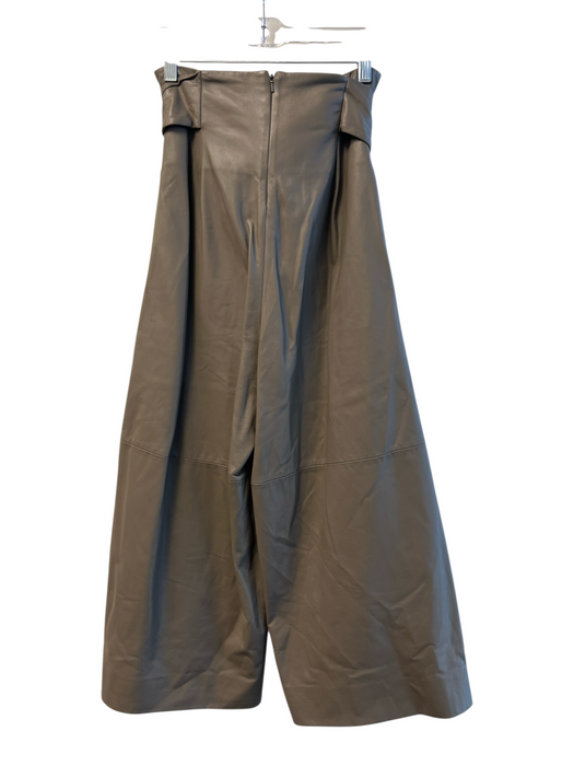 Tibi Size 4 Gray Faux Leather High Ruffle Neck Waist tie Side Pocket Pants Gray / 4