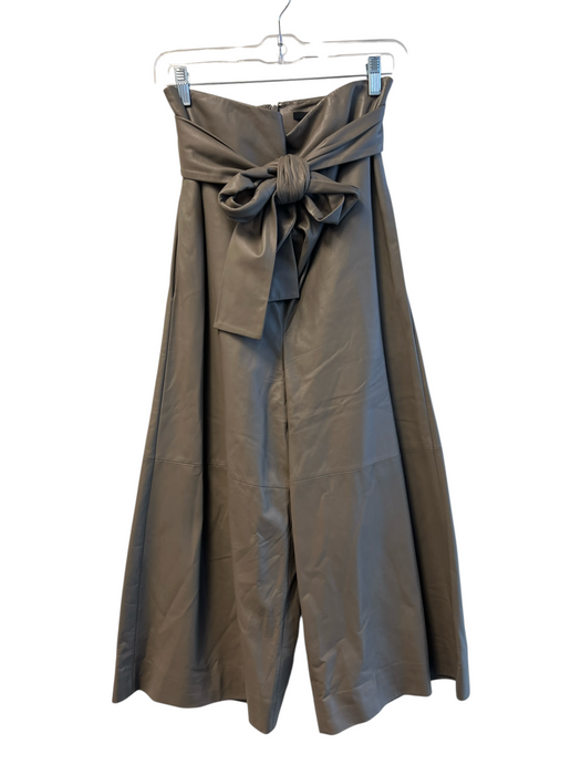 Tibi Size 4 Gray Faux Leather High Ruffle Neck Waist tie Side Pocket Pants Gray / 4