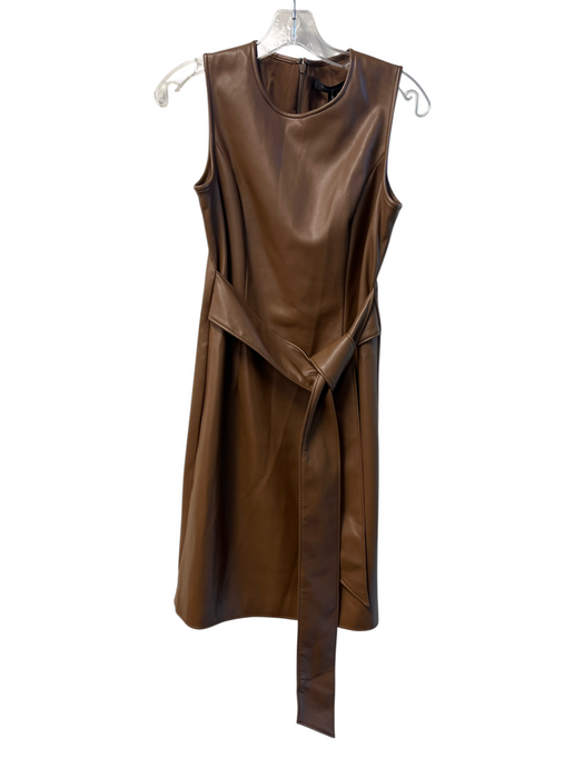 Toccin NY Size 2 Brown Polyurethane Faux Leather Round Neck Back Zip Dress Brown / 2