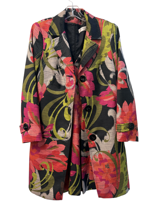 Trina Turk Size 10 Black & Multi Acetate Blazer Floral Back Zip Dress Set Black & Multi / 10
