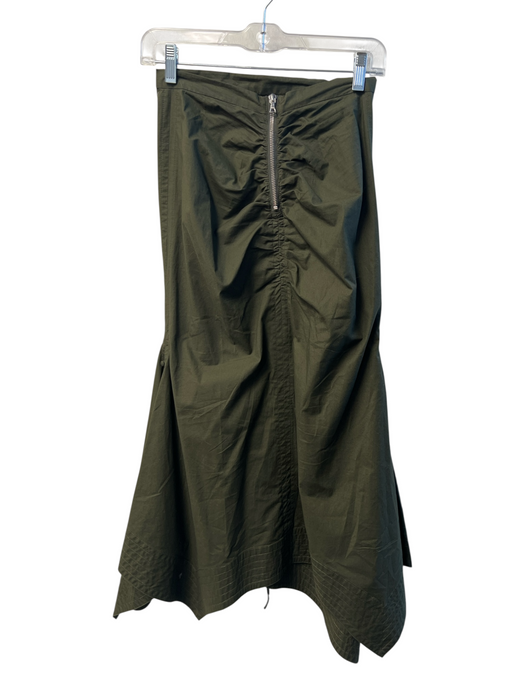 Tanya Taylor Size 2 Green Cotton Back Zip Gathered Drawstring Mermaid Skirt Green / 2