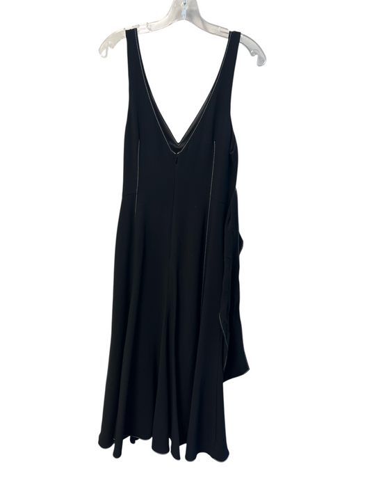 Cinq a Sept Size 8 Black Triacetate V Neck Back Zip Sleeveless Waist Tie Dress Black / 8