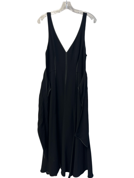 Cinq a Sept Size 8 Black Triacetate V Neck Back Zip Sleeveless Waist Tie Dress Black / 8