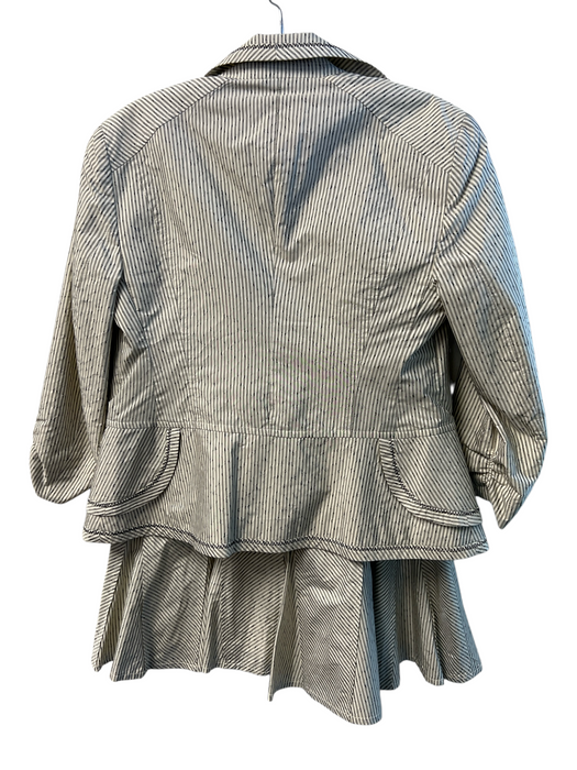 Apriori Size 6 Ivory & Gray Polyester Blazer Stripes Side Zip Flare Skirt Set Ivory & Gray / 6