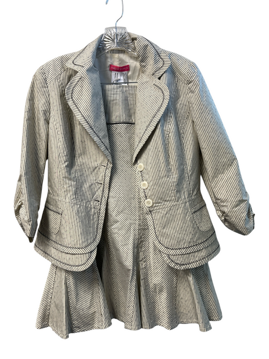 Apriori Size 6 Ivory & Gray Polyester Blazer Stripes Side Zip Flare Skirt Set Ivory & Gray / 6