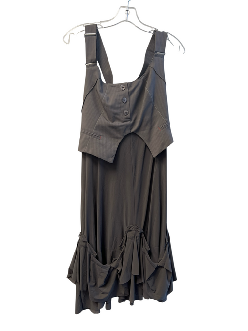 2026 Size 4 Gray Polyester Blend Square Neck Button Front Cross Over Dress Gray / 4