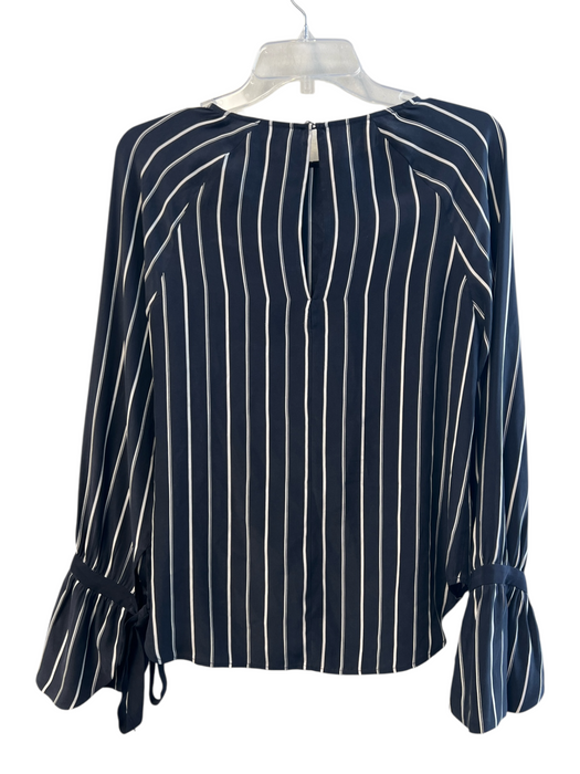 Frame Size XS Black & White Silk Round Neck Stripe Back button Long Sleeve Top Black & White / XS
