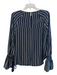 Frame Size XS Black & White Silk Round Neck Stripe Back button Long Sleeve Top Black & White / XS