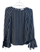 Frame Size XS Black & White Silk Round Neck Stripe Back button Long Sleeve Top Black & White / XS