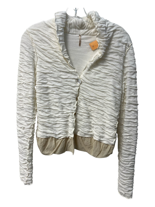 Pete Size M Off White Nylon Long Sleeve Pearl Button Cross Over Sweater Off White / M