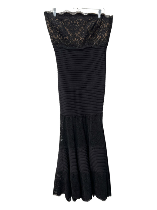 Tadashi Shoji Size L Black Rayon Strapless Scalloped Back Zip Mermaid Dress Black / L