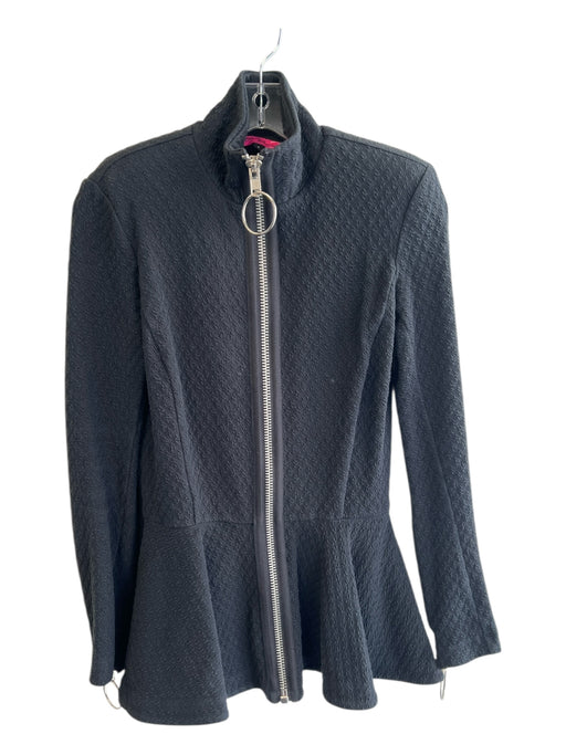 Betsey Johnson Size S Black Cotton Standing Collar Zip Front O Ring Flare Jacket Black / S