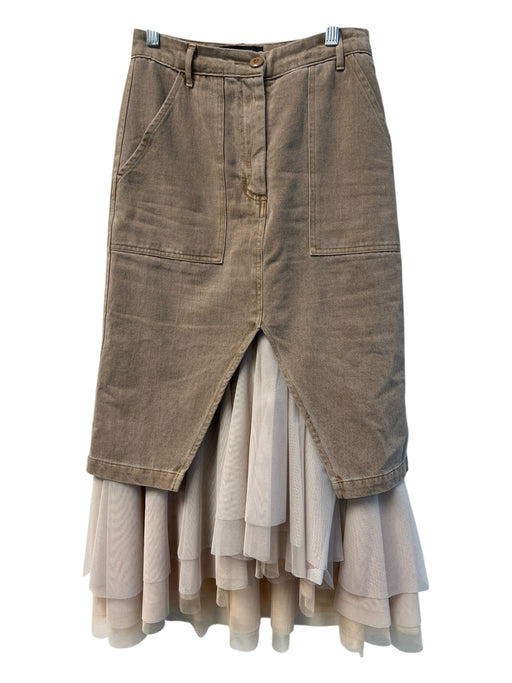 Le Superbe Size 0 Brown & Beige No Fabric Tag Mixed Material Zip Fly Tulle Skirt Brown & Beige / 0
