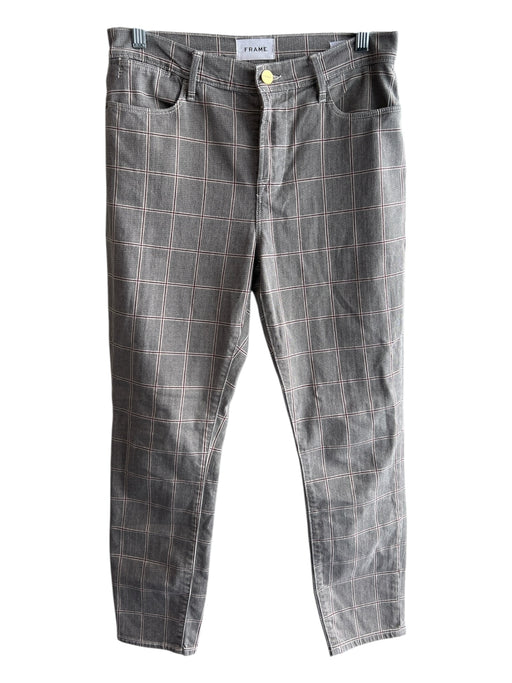 Frame Size 29 Gray, White & Red Cotton Blend Windowpane High Waisted Crop Pants Gray, White & Red / 29