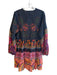 Farm Rio Size S Black & Multi Cotton V Neck Long Sleeve Beaded Design Dress Black & Multi / S