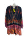 Farm Rio Size S Black & Multi Cotton V Neck Long Sleeve Beaded Design Dress Black & Multi / S